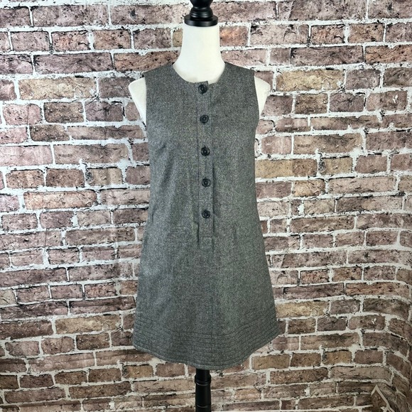 GAP Women's Dress Size 2 Gray Wool Blend Tweed Sleeveless Button Front Mini - Picture 1 of 16